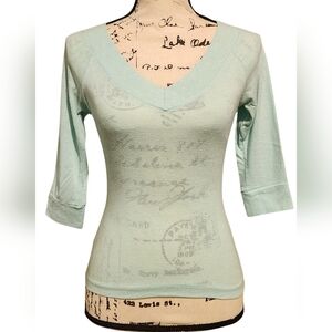 Bozzolo Sheer 3/4 Sleeve V-Neck Blouse